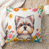 花で囲まれた愛らしい犬 クッション (ブランケット)