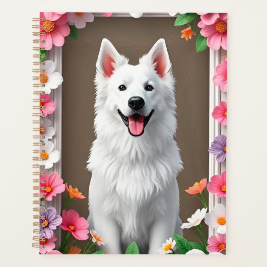 花で囲まれた愛らしい犬 プランナー手帳 (正面)