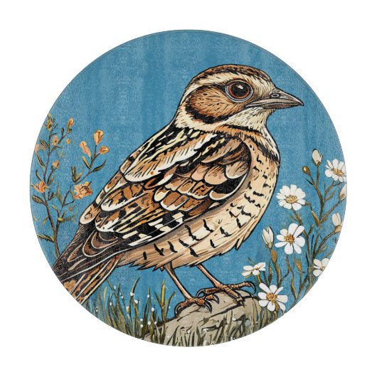 花で囲まれた鮮やか鳥 カッティングボード (正面)