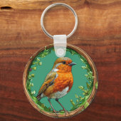花で囲まれた鮮やか鳥 キーホルダー (正面)
