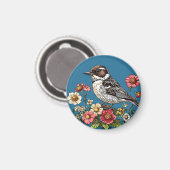 花で囲まれた鮮やか鳥 マグネット (正面/裏面)