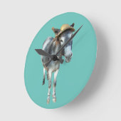 花で帽子のロバを紫 ラウンド壁時計 (傾斜)