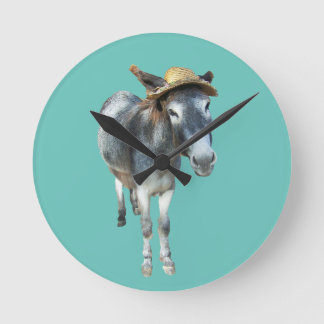 花で帽子のロバを紫 ラウンド壁時計