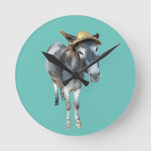 花で帽子のロバを紫 ラウンド壁時計 (正面)