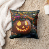 花で彫られたハロウィン飾カボチャ クッション (ブランケット)