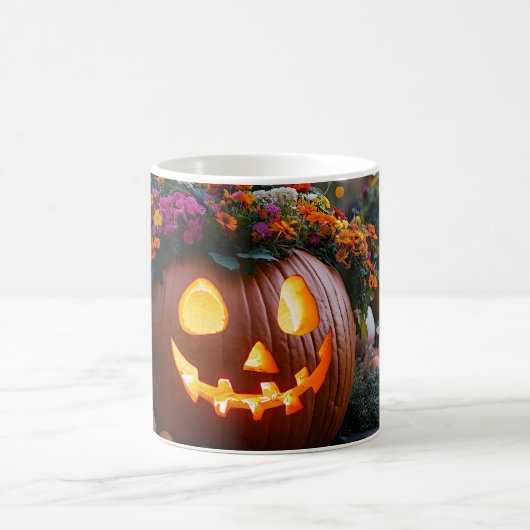 花で彫られたハロウィン飾カボチャ コーヒーマグカップ (中央)