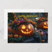 花で彫られたハロウィン飾カボチャ ポストカード (正面/裏面)
