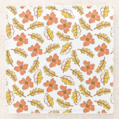 花で温かく落ちる紅葉 ガラスコースター (正面)