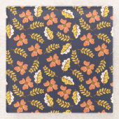 花で温かく落ちる紅葉 ガラスコースター (正面)