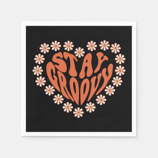 花で溝深いハートを維持 スタンダードカクテルナプキン (正面)