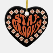 花で溝深いハートを維持 セラミックオーナメント (正面)