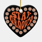 花で溝深いハートを維持 セラミックオーナメント (裏面)