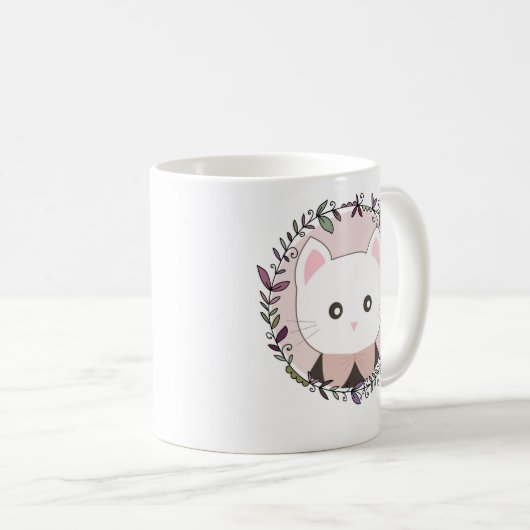 花で縁取られたかわいい子猫パーソナライズされたたち コーヒーマグカップ (正面右)