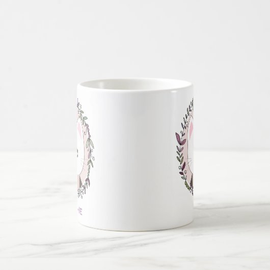 花で縁取られたかわいい子猫パーソナライズされたたち コーヒーマグカップ (中央)