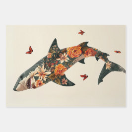 花で覆われたサメが切り離される ラッピングペーパーシート