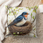 花で覆われた枝に巣を作る納屋ツバメ クッション (ブランケット)