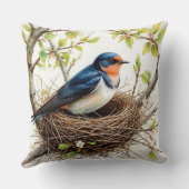 花で覆われた枝に巣を作る納屋ツバメ クッション (裏面)