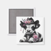 花で飾ったかわいい子牛の帽子 マグネット (正面/裏面)