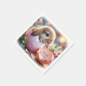 花で飾った卵の中のバニー スタンダードカクテルナプキン (角)