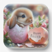 花で飾った卵の中のバニー ペーパープレート (正面)