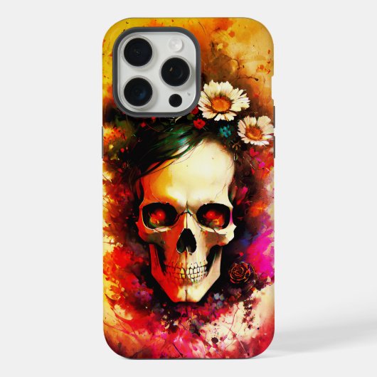 花で飾られたカラフルなドクロ iPhoneケース (裏面)