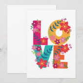 花で飾られたカラフルな文字の愛 案内状 (正面/裏面)