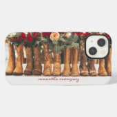 花で飾られたブーツの列 iPhoneケース (裏面横)
