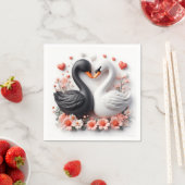 花で飾られたロマンティックな白鳥 スタンダードカクテルナプキン (インサイチュ)
