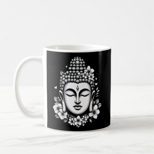 花で飾られた仏頭 コーヒーマグカップ (左)