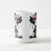 花で飾られた帽子をかぶったかわいい子牛 コーヒーマグカップ (中央)
