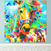 花で飾られた馬 キャンバスプリント (インサイチュ (ウッドフロア))