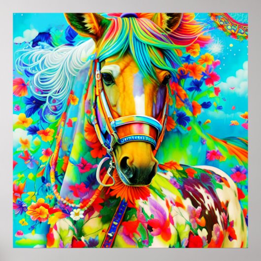 花で飾られた馬 ポスター (正面)