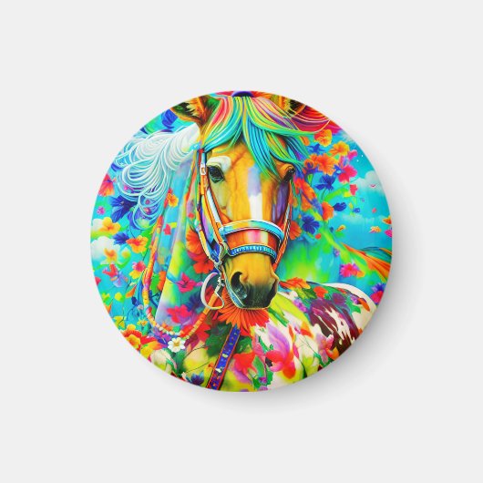 花で飾られた馬 マグネット (正面)