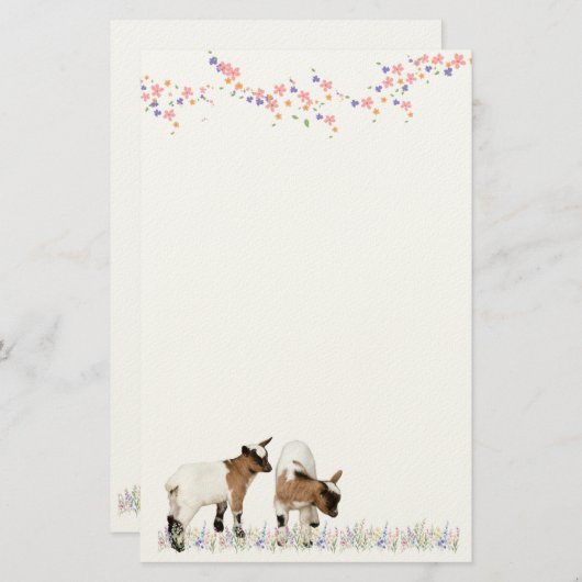 花とかわいい子ヤギ♡ 便箋 (正面/裏面)