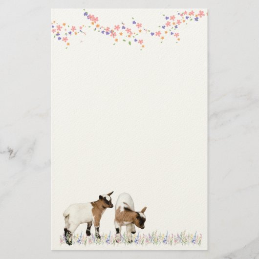 花とかわいい子ヤギ♡ 便箋 (正面)