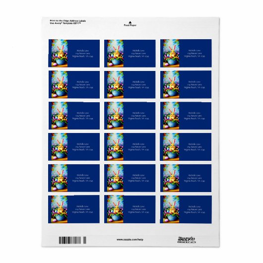 花とかわいらしかわいいバニーのイースターアドレス ラベル (フルシート)