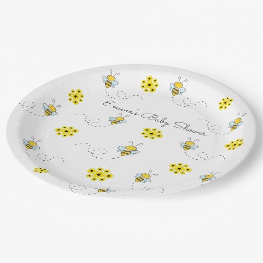 花とがれき蜂のベビーシャワー ペーパープレート (アングル)