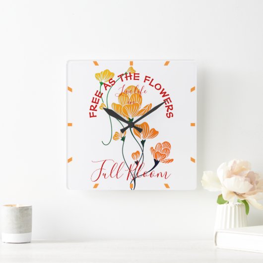 花として無料イエローオレンジイチョウ葉ゴ スクエア壁時計 (ホーム)