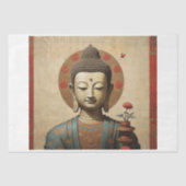 花とともに羊皮紙に描かれたインドの仏陀 薄葉紙 (正面)