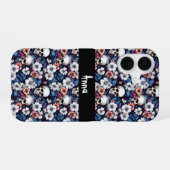 花とともに踊るドクロ iPhone 16ケース (裏面横)