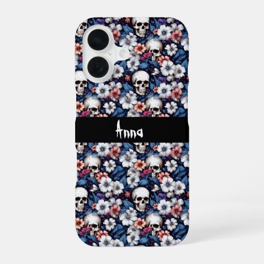 花とともに踊るドクロ iPhone 16ケース (裏面)
