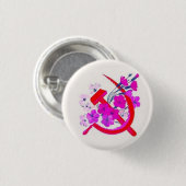 花とのハンマー及び鎌のピンク 缶バッジ (正面&裏面)