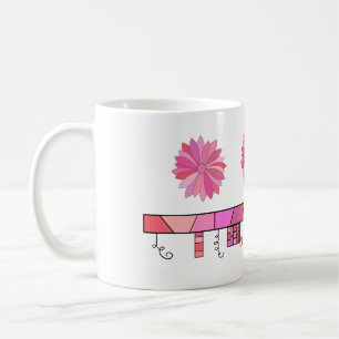 花とのピンクの色合いの落書きのデザイン コーヒーマグカップ