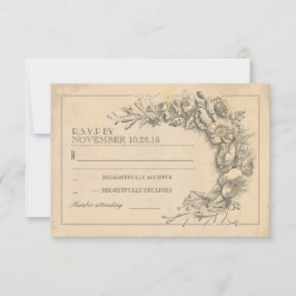 花とのヴィンテージシックな結婚RSVP 出欠カード