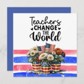 花とアメリカ国旗の先生 サンキューカード (正面/裏面)