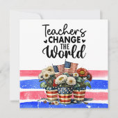 花とアメリカ国旗の先生 サンキューカード (正面)