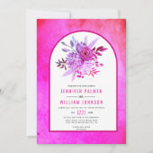花とアーチマゼンタピンク結婚ズ 招待状 (正面)
