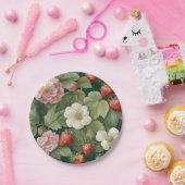 花とイチゴ ペーパープレート (パーティー)