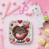 花とイチゴGalentine's Fondueパーティー ペーパープレート (パーティー)