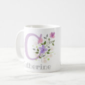 花とイニシャルと名前のキャサリン コーヒーマグカップ (正面左)
